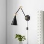 GRADE A1 - Julian Bowen Rattan 2 Drawer Bedside Table in Oak with Rome Black Cone Wall Light with Brass Finish 