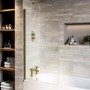 ONLY OPENED - Freestanding Shower Bath Single Ended Left Hand Corner with Brushed Brass Bath Screen 1700 x 750mm - Vigo