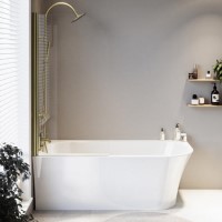 ONLY OPENED - Freestanding Shower Bath Single Ended Left Hand Corner with Brushed Brass Bath Screen 1700 x 750mm - Vigo