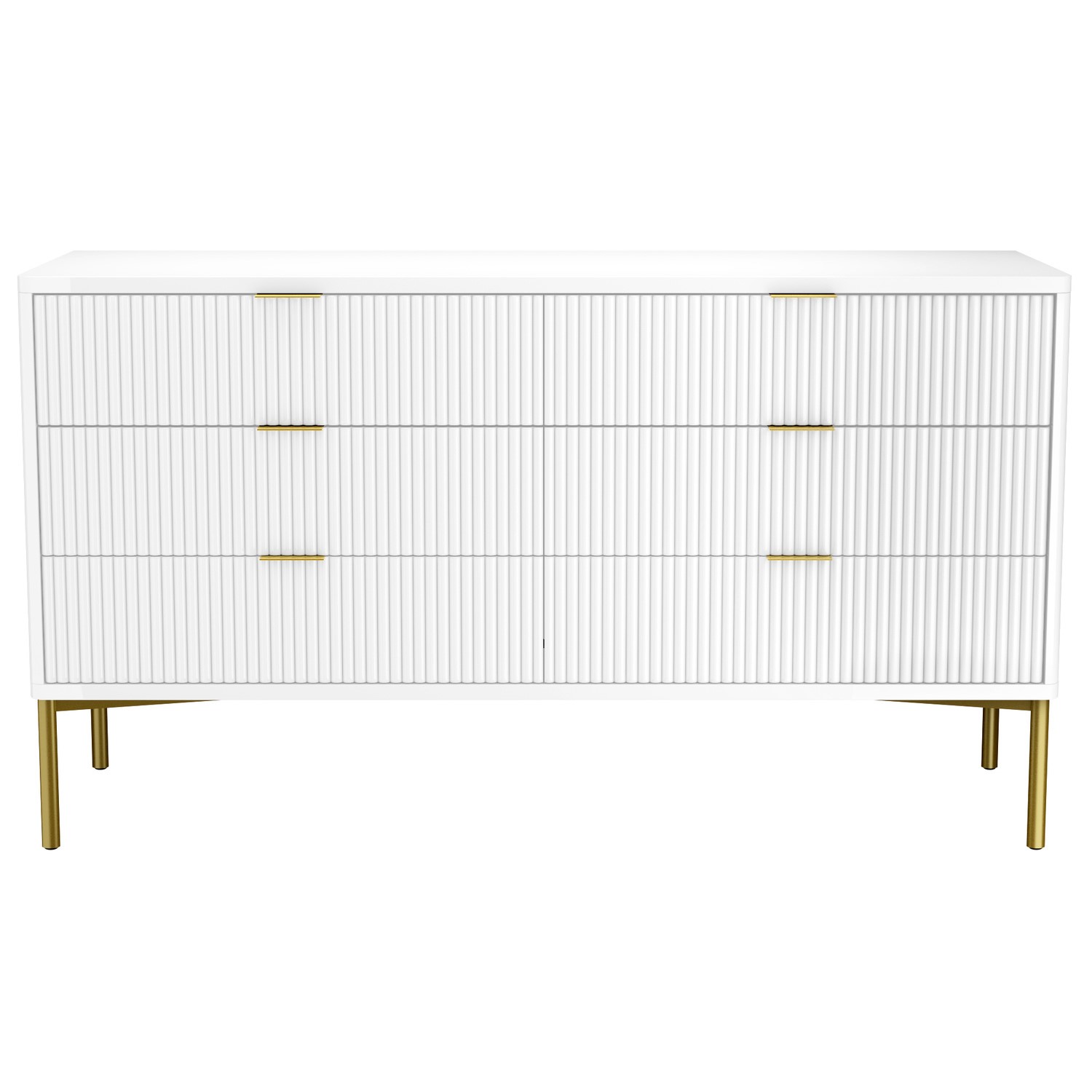 Wide White High Gloss Chest of 6 Drawers with Legs - Valencia ...