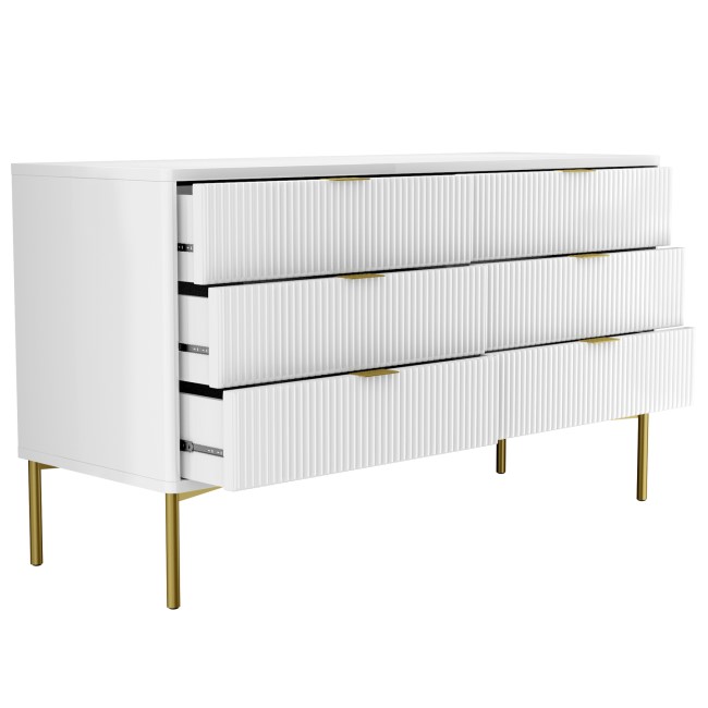 ALMOST PERFECT - Wide White High Gloss Chest of 6 Drawers with Legs - Valencia