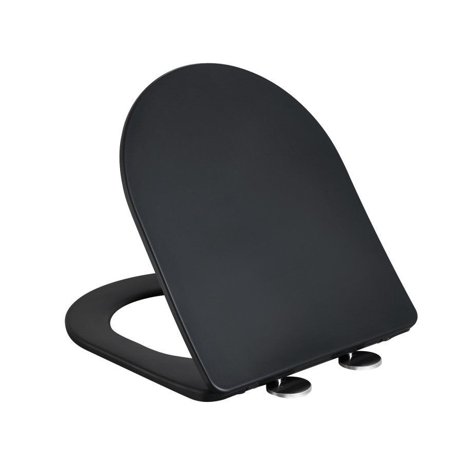 ONLY OPENED - Matt Black Wall Hung Rimless Short Projection Toilet with Soft Close Seat Verona