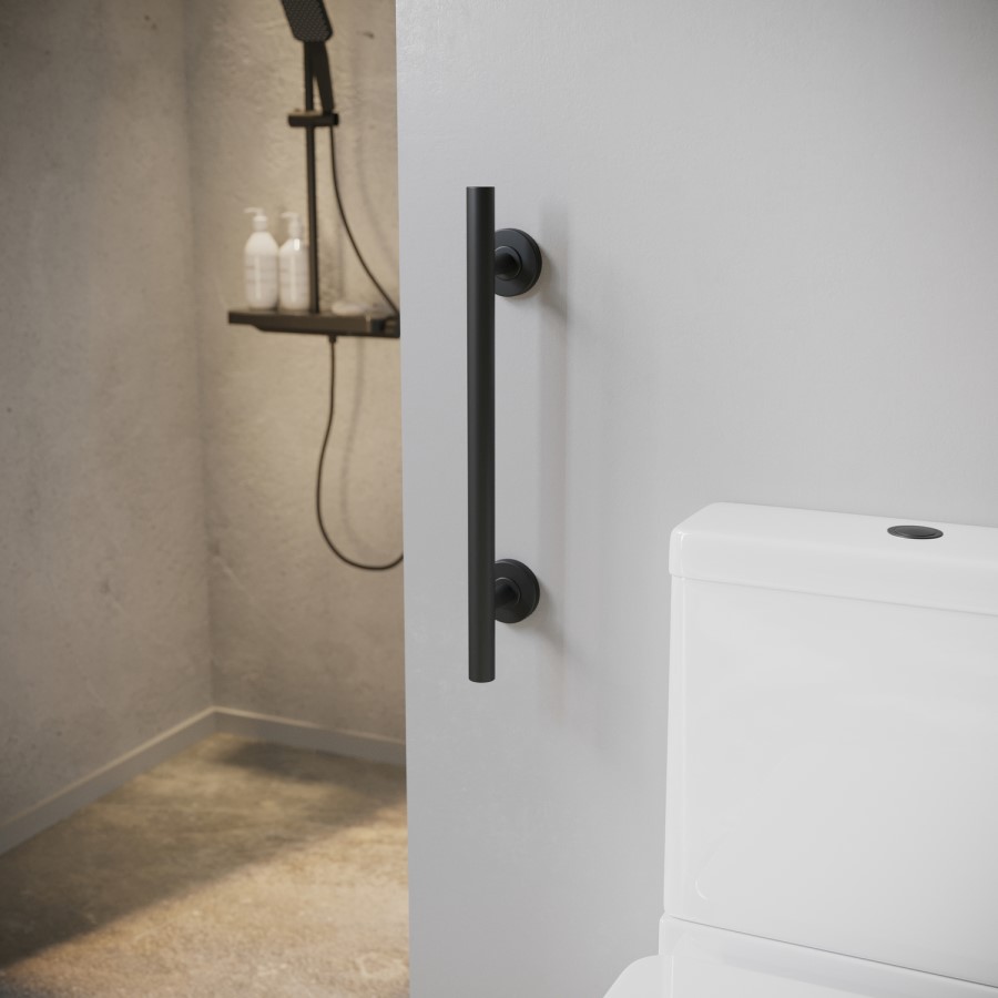 1200 x 1200mm Black Foldable Accessible Shower Enclosure with Black Grab Rails –  Mobility-Friendly Design