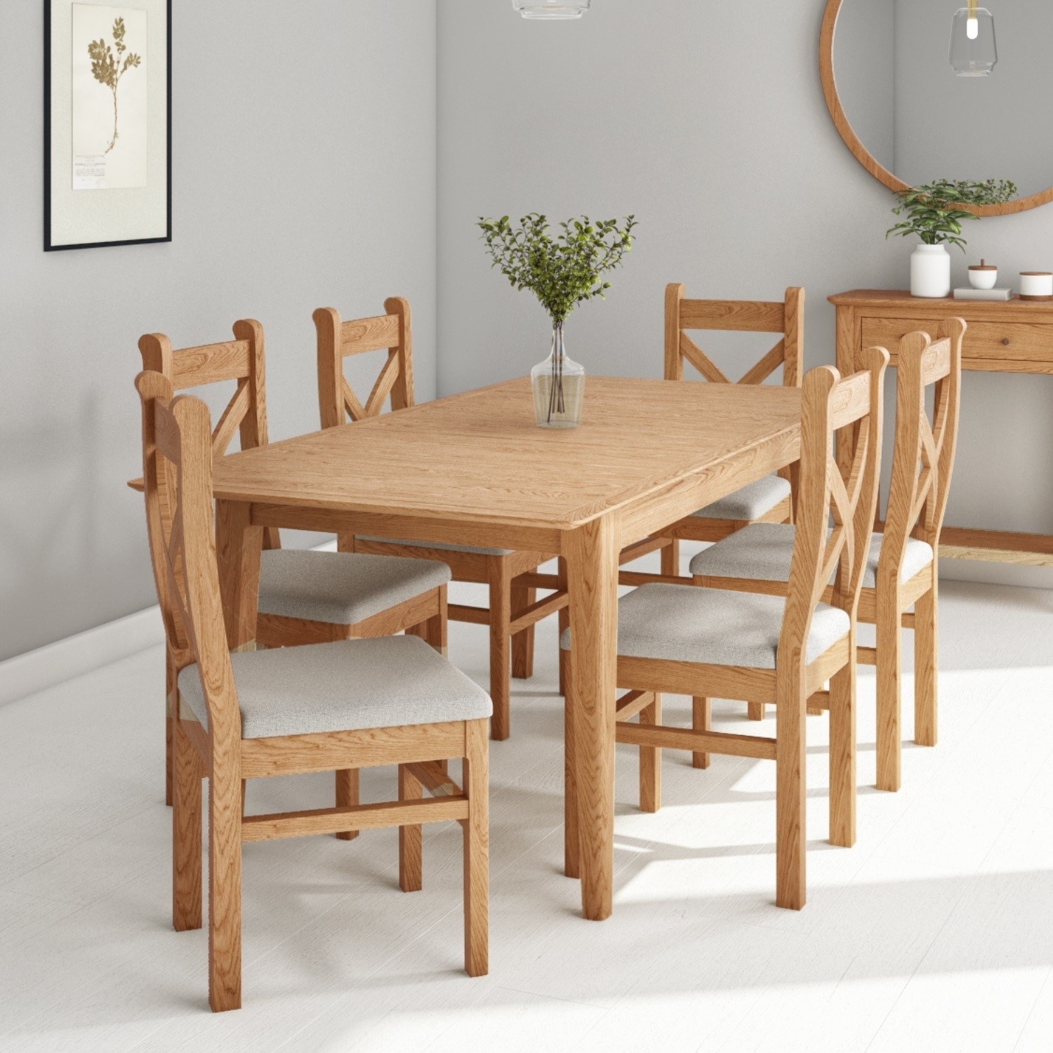 Extendable Solid Oak Dining Set & 6 Chairs - Adeline - Furniture123