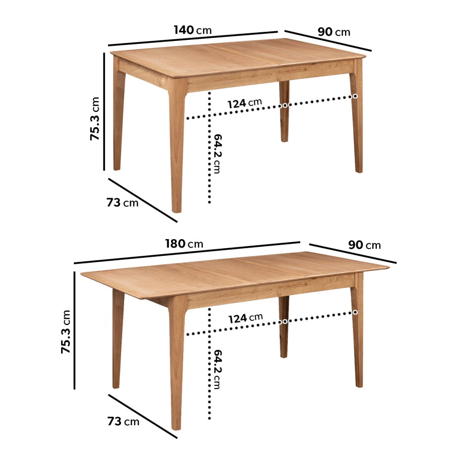 Extendable Dining Set in Solid Oak with 4 Dining Chairs and 1 Bench - Seats 6 - Adeline