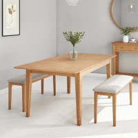 Solid Oak Extendable Dining Set with 2 Benches - Seats 4 - Adeline