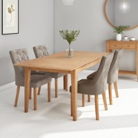 Extendable Dining Set in Solid Oak with 4 Mink Velvet Dining Chairs - Adeline