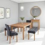 Adeline Solid Oak Extending Dining Table with 2 Grey Velvet Dining Chairs and 2 Grey Velvet Dining Benches