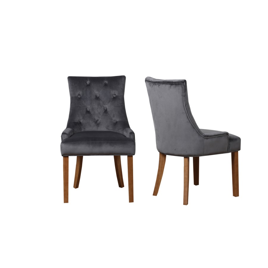 Adeline Solid Oak Extending Dining Table with 2 Grey Velvet Dining Chairs and 2 Grey Velvet Dining Benches