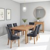 Adeline Extendable Solid Oak Dining Table with 6 Grey Velvet Dining Chairs