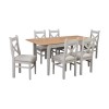 Extendable Dining Table &amp; 6 Chairs in Dove Grey Fabric &amp; Solid Oak - Adeline