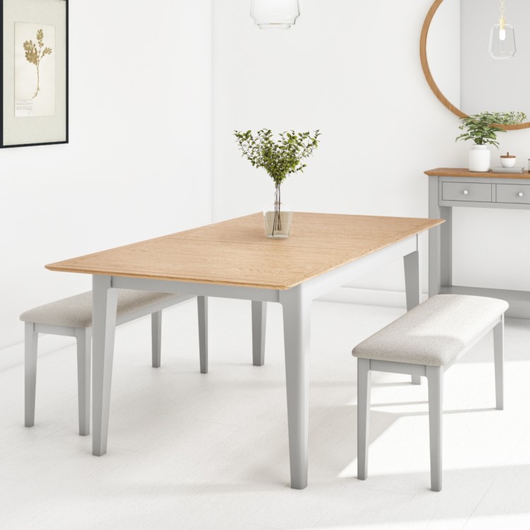 Grey Extendable Dining Table with 2 Dining Benches - Seats 4 - Adeline