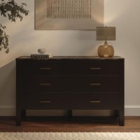 Wide Dark Wood Sideboard with Marble Top - Alessio