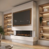 Pre-Built Media Wall with Inset Electric Smart Fire - AmberGlo
