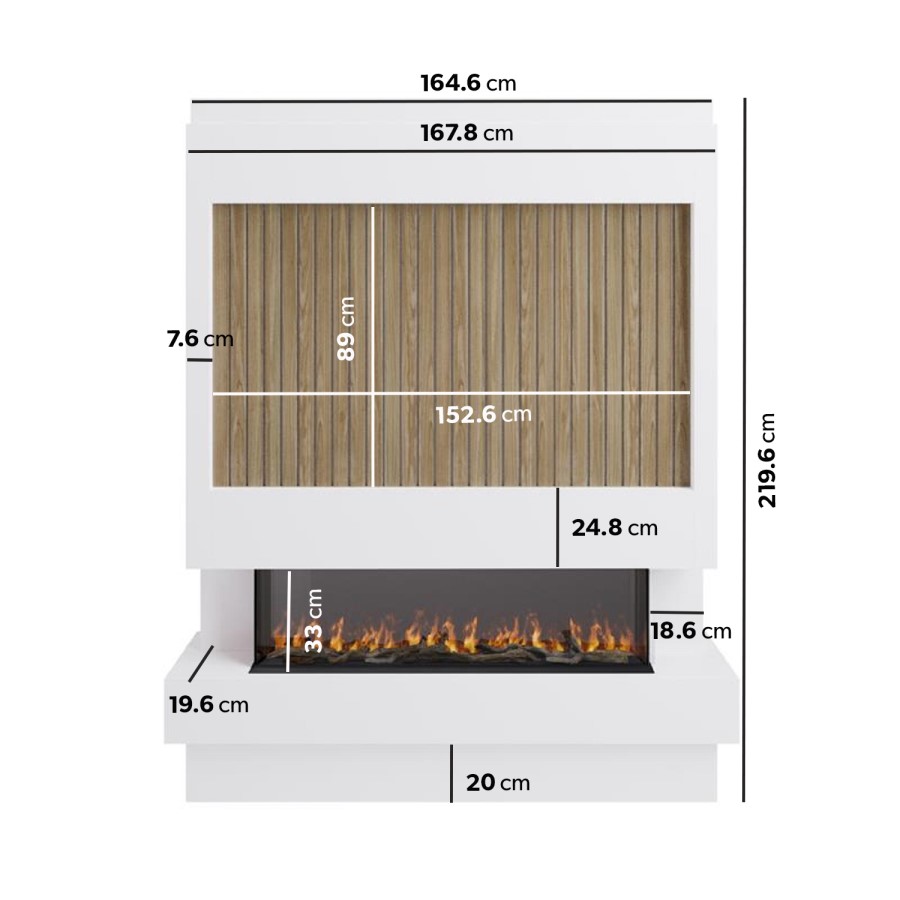 Pre-Built Media Wall with Inset Electric Smart Fire - AmberGlo