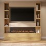 Self Build Oak Media Wall with Black 3-Sided Inset Electric Fireplace with Shelving - 50 Inch - AmberGlo
