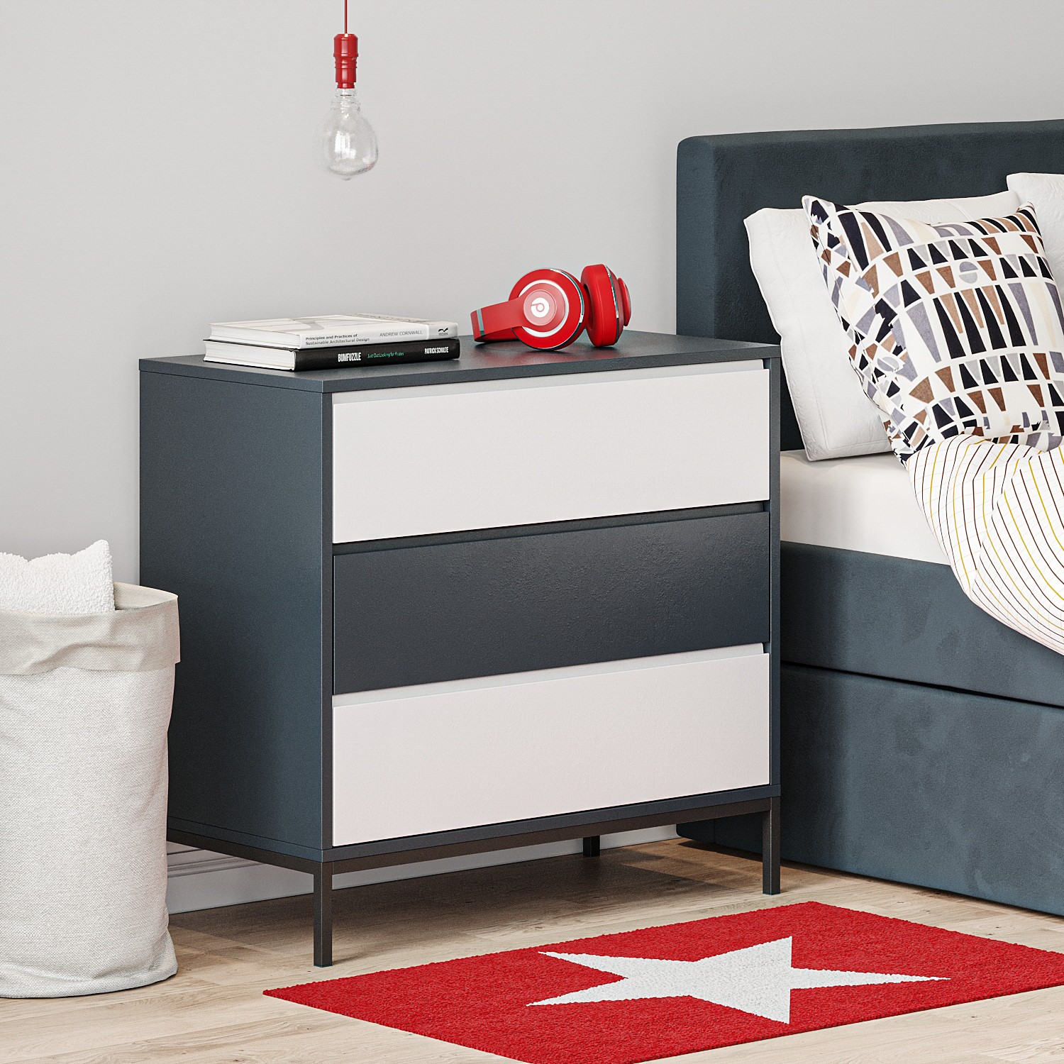 Photo of Kids grey retro chest of 3 drawers with legs - aiko