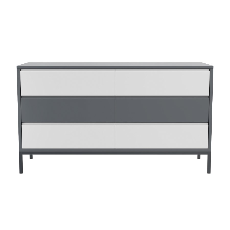 Kids Wide Grey Retro Chest of 6 Drawers with Legs - Aiko
