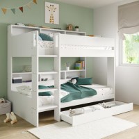 White Bunk Bed with Storage Shelves and Drawer - Aire