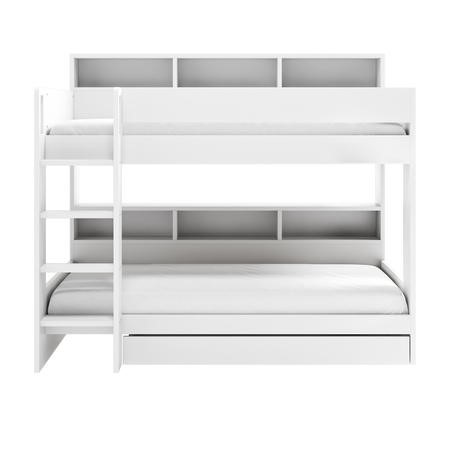 White Bunk Bed with Storage Shelves and Drawer - Aire - Furniture123