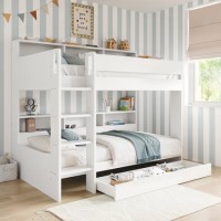 White Bunk Bed with Storage Shelves and Drawer - Aire