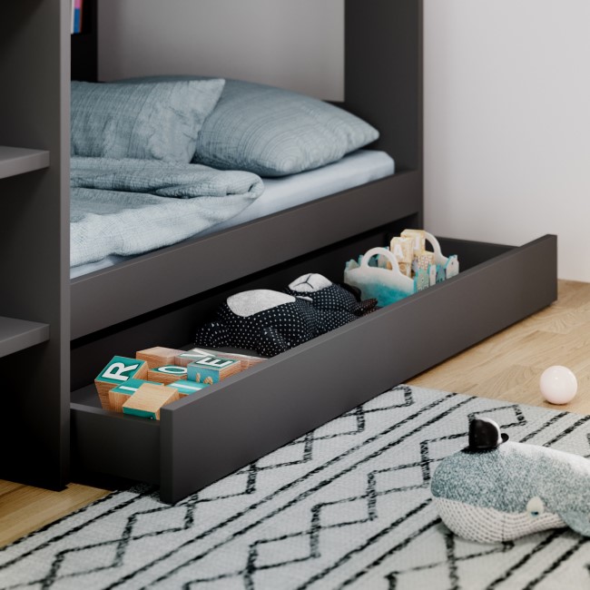 Grey Bunk Bed with Storage Shelves and Drawer - Aire