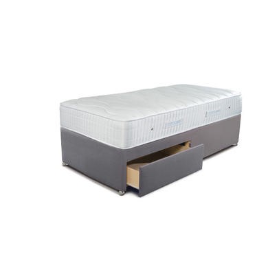 Photo of Sleepeezee single 2 drawer divan bed in joshua grey with cooler pinnacle 1000 mattress
