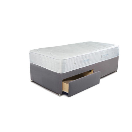 Sleepeezee Single 2 Drawer Divan Bed in Joshua Grey with Cooler Pinnacle 1000 Mattress