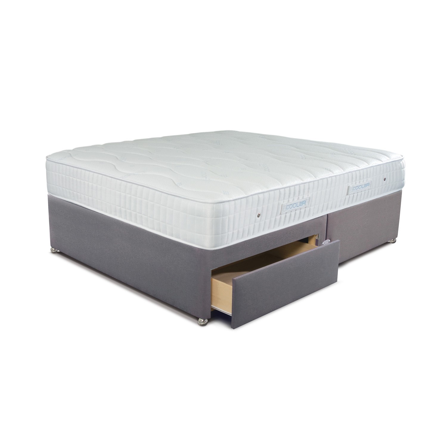Photo of Sleepeezee double 2 drawer divan bed in joshua grey with cooler pinnacle 1000 mattress