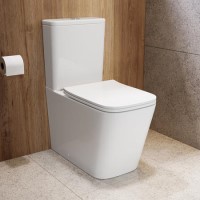 Close Coupled Rimless Closed Back Toilet with Soft Close Seat & Chrome Push Button - Albi