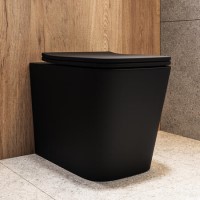 Matt Black Back to Wall Rimless Toilet with Soft Close Seat - Albi
