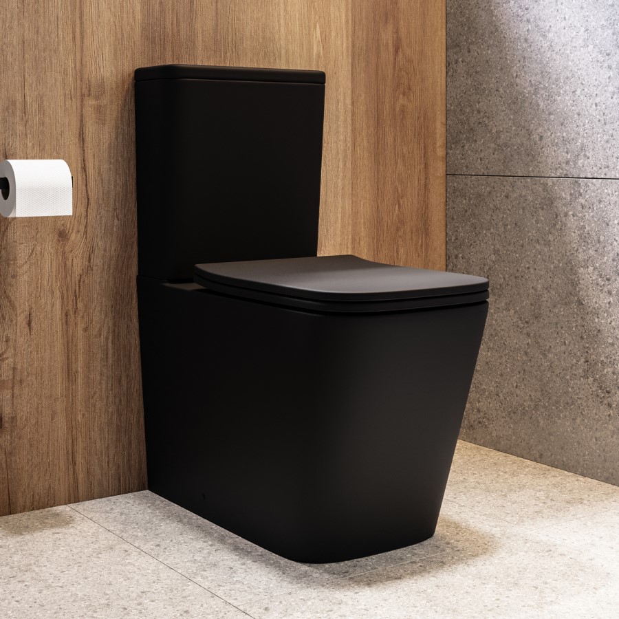 Matt Black Close Coupled Rimless Toilet with Soft Close Seat - Albi