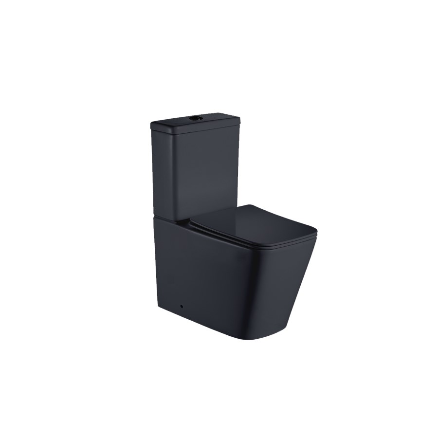 Matt Black Close Coupled Rimless Toilet with Soft Close Seat - Albi
