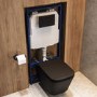 Matt Black Wall Hung Toilet with Soft Close Seat, Black Mechanical Flush Plate, 1160mm Frame & Cistern - Albi