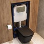 Matt Black Wall Hung Toilet with Soft Close Seat, Brass Mechanical Flush Plate, 1160mm Frame & Cistern - Albi