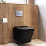 Matt Black Wall Hung Toilet with Soft Close Seat, Chrome Pnuematic Flush Plate, 820mm Frame & Cistern - Albi