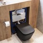 Matt Black Wall Hung Toilet with Soft Close Seat, Chrome Pnuematic Flush Plate, 820mm Frame & Cistern - Albi