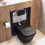 Matt Black Wall Hung Toilet With Soft Close Seat, Black Pnuematic Flush Plate, 820mm Frame & Cistern - Albi