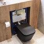 Matt Black Wall Hung Toilet with Soft Close Seat, Brass Pnuematic Flush Plate, 820mm Frame & Cistern - Albi