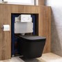 Matt Black Wall Hung Toilet with Soft Close Seat, White Glass Sensor Flush Plate, 820mm Frame & Cistern - Albi