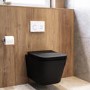 Matt Black Wall Hung Toilet with Soft Close Seat, White Glass Sensor Flush Plate, 820mm Frame & Cistern - Albi