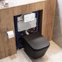 Matt Black Wall Hung Toilet with Soft Close Seat, White Glass Sensor Flush Plate, 820mm Frame & Cistern - Albi