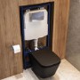 Matt Black Wall Hung Toilet with Soft Close Seat, Chrome Pnuematic Flush Plate, 1160mm Frame & Cistern - Albi