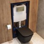 Matt Black Wall Hung Toilet with Soft Close Seat, Brass Pnuematic Flush Plate, 1160mm Frame & Cistern - Albi