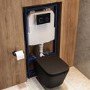 Matt Black Wall Hung Toilet with Soft Close Seat, Black Glass Sensor Flush Plate, 1160mm Frame & Cistern - Albi