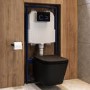 Matt Black Wall Hung Toilet with Soft Close Seat, Black Glass Sensor Flush Plate, 1160mm Frame & Cistern - Albi