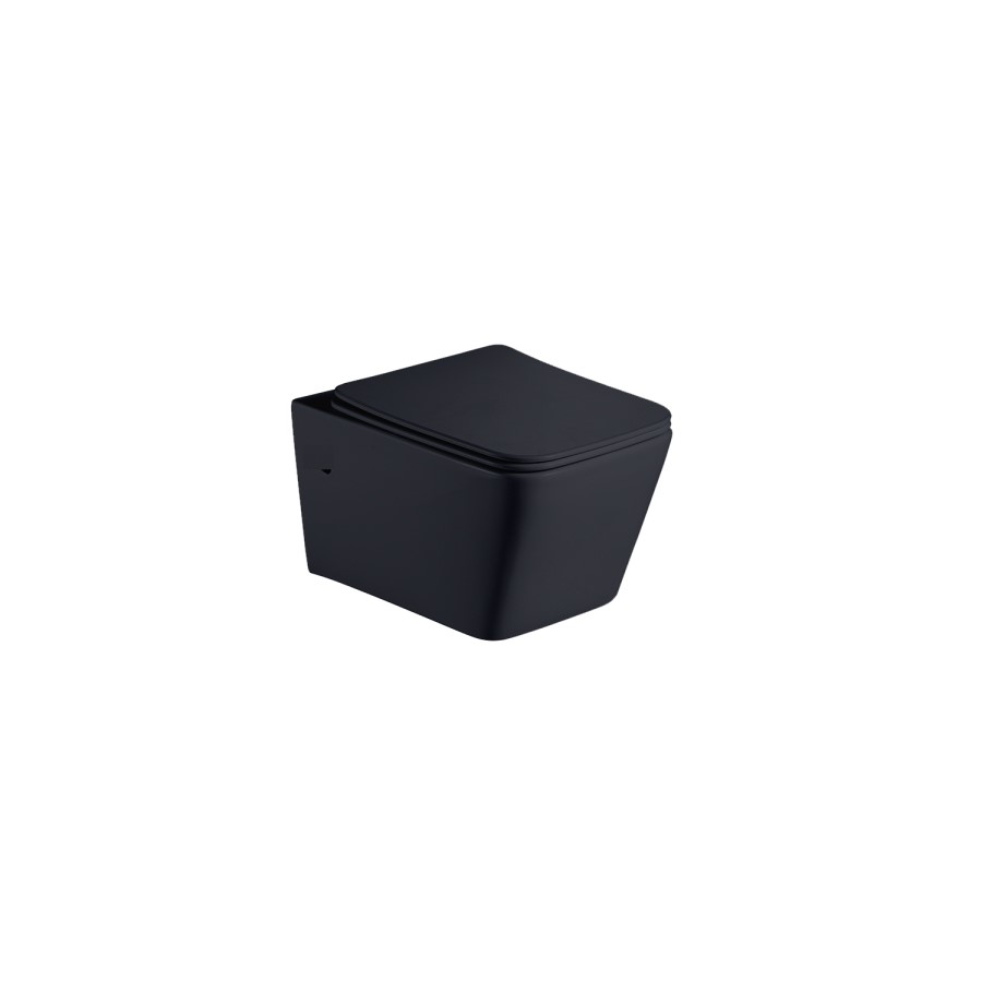 Matt Black Wall Hung Toilet With Soft Close Seat, Black Pnuematic Flush Plate, 820mm Frame & Cistern - Albi