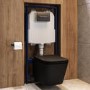 Matt Black Wall Hung Toilet with Soft Close Seat, Gunmetal Pnuematic Flush Plate, 1160mm Frame & Cistern - Albi