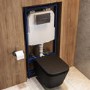 Matt Black Wall Hung Toilet with Soft Close Seat, Gunmetal Pnuematic Flush Plate, 1160mm Frame & Cistern - Albi