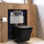 Matt Black Wall Hung Toilet with Soft Close Seat, Gunmetal Pnuematic Flush Plate, 820mm Frame & Cistern - Albi